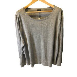 Talbots NWT Plus Size Grey Long Sleeve Button Cuff Scoop Neck Sweater SZ 3XL